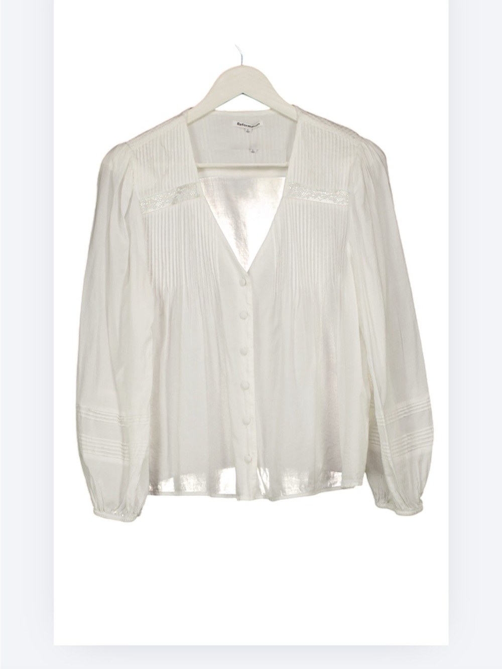 Reformation Ivory Pintuck Button-Front Blouse